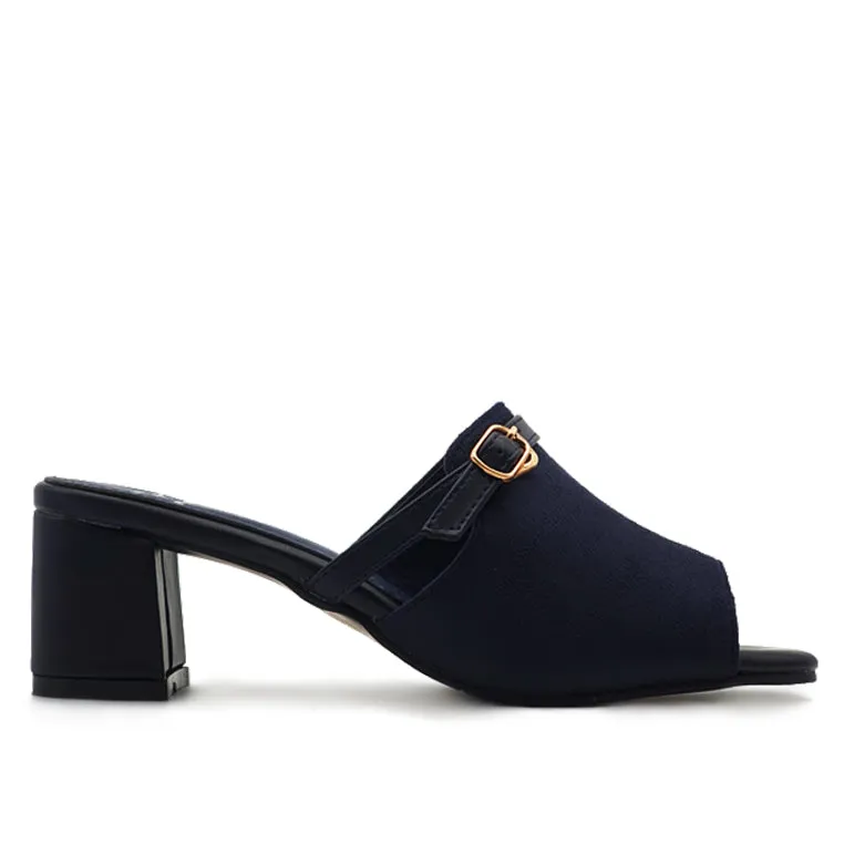 Faux Suede Peep Toe Mid Heeled Mules