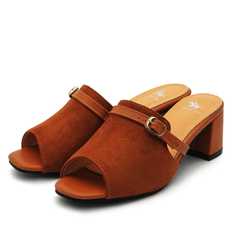 Faux Suede Peep Toe Mid Heeled Mules