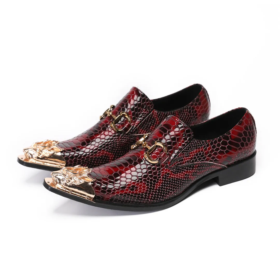 Foreign trade handmade leather shoes men's business dress cowhide diamond stone British Brock shoes engraved wedding groom shoes red