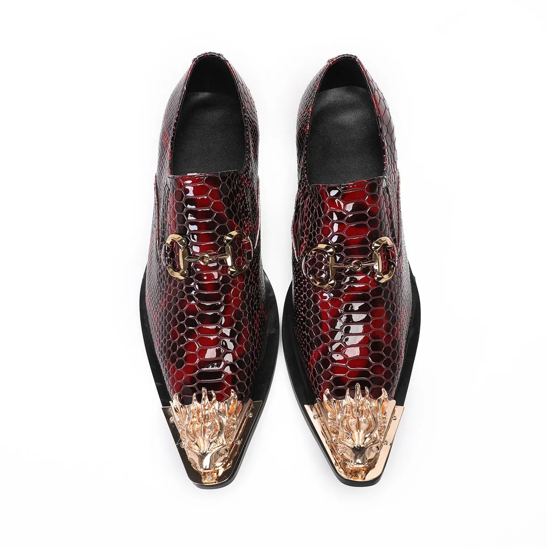Foreign trade handmade leather shoes men's business dress cowhide diamond stone British Brock shoes engraved wedding groom shoes red