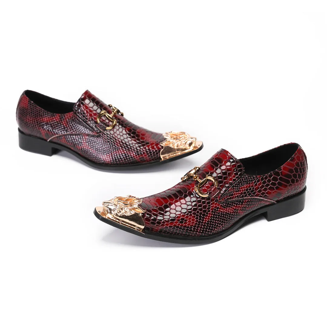 Foreign trade handmade leather shoes men's business dress cowhide diamond stone British Brock shoes engraved wedding groom shoes red