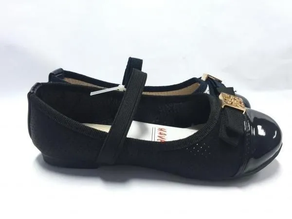 Girl's Black Flats with Golden Detail | D05D-1-1-BL