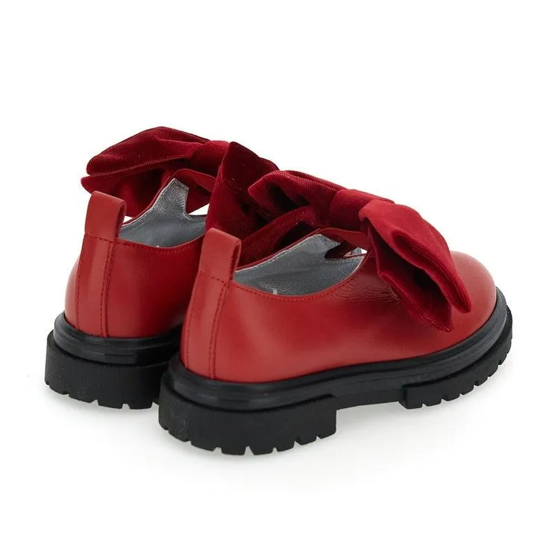 Girls Red Velvet Bow Shoes