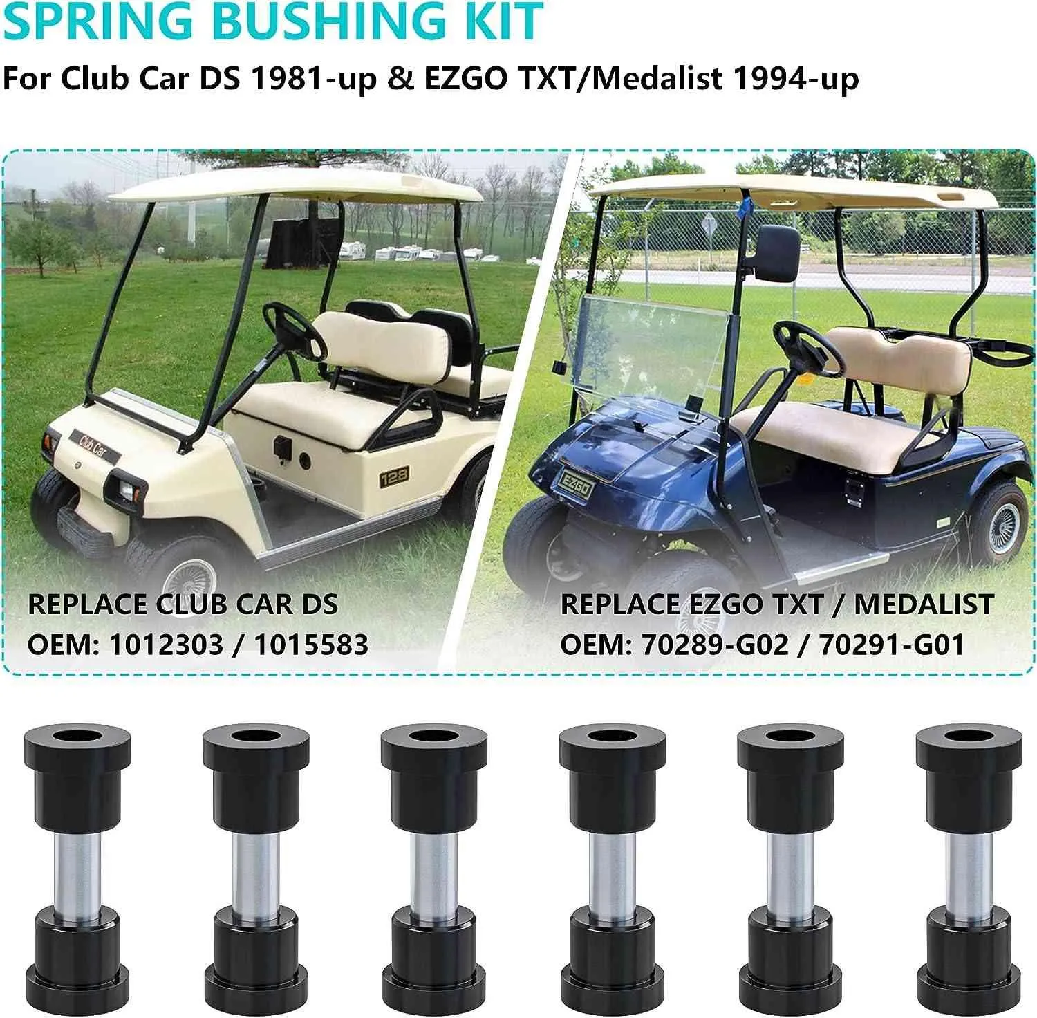 Golf Cart Rear Spring Bushing Kit for EZGO TXT & Medalist Club Car DS - 10L0L