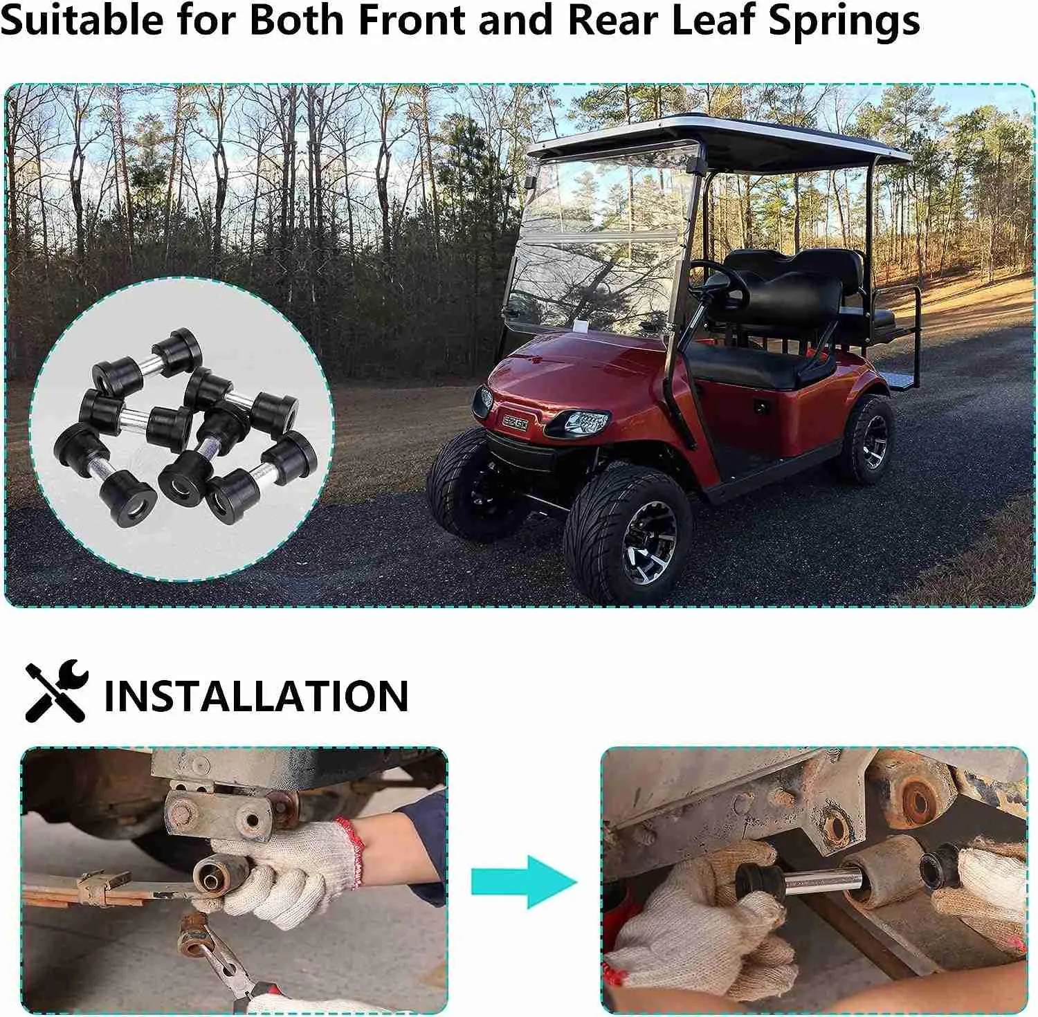 Golf Cart Rear Spring Bushing Kit for EZGO TXT & Medalist Club Car DS - 10L0L