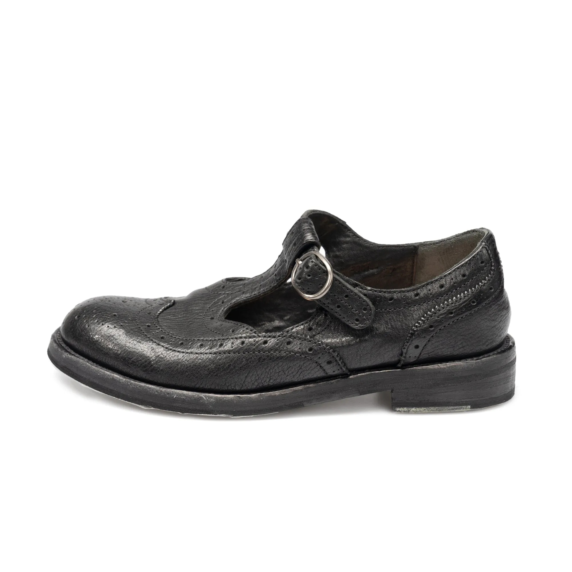 Hand Stitching Horse Leather Brogue Mary Jane Shoes For Women in Coffee/Black