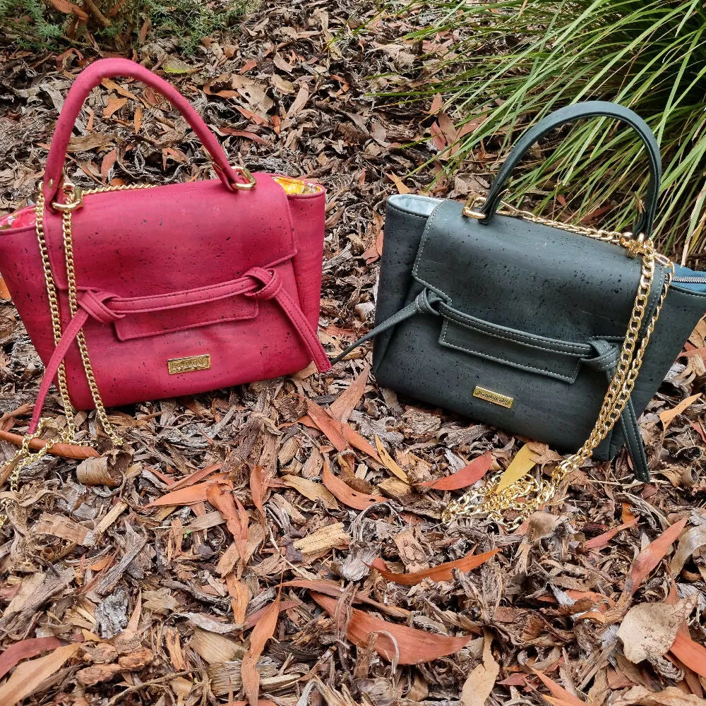 Handmade Cork Handbag with Knotted Detail | Dark Green