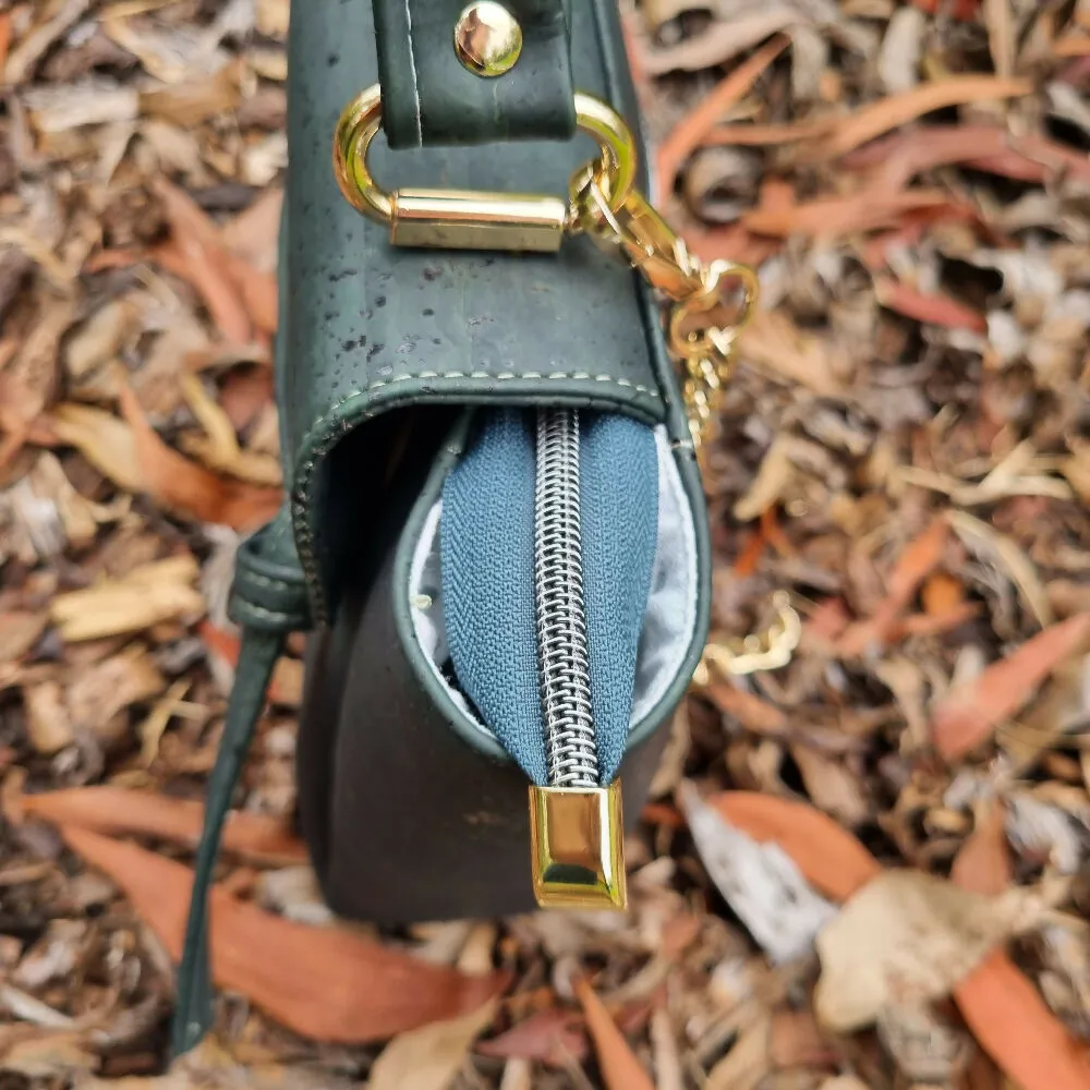 Handmade Cork Handbag with Knotted Detail | Dark Green