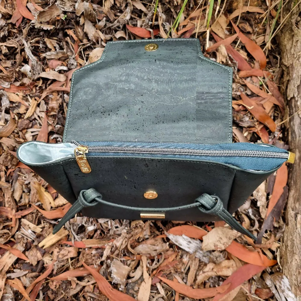 Handmade Cork Handbag with Knotted Detail | Dark Green