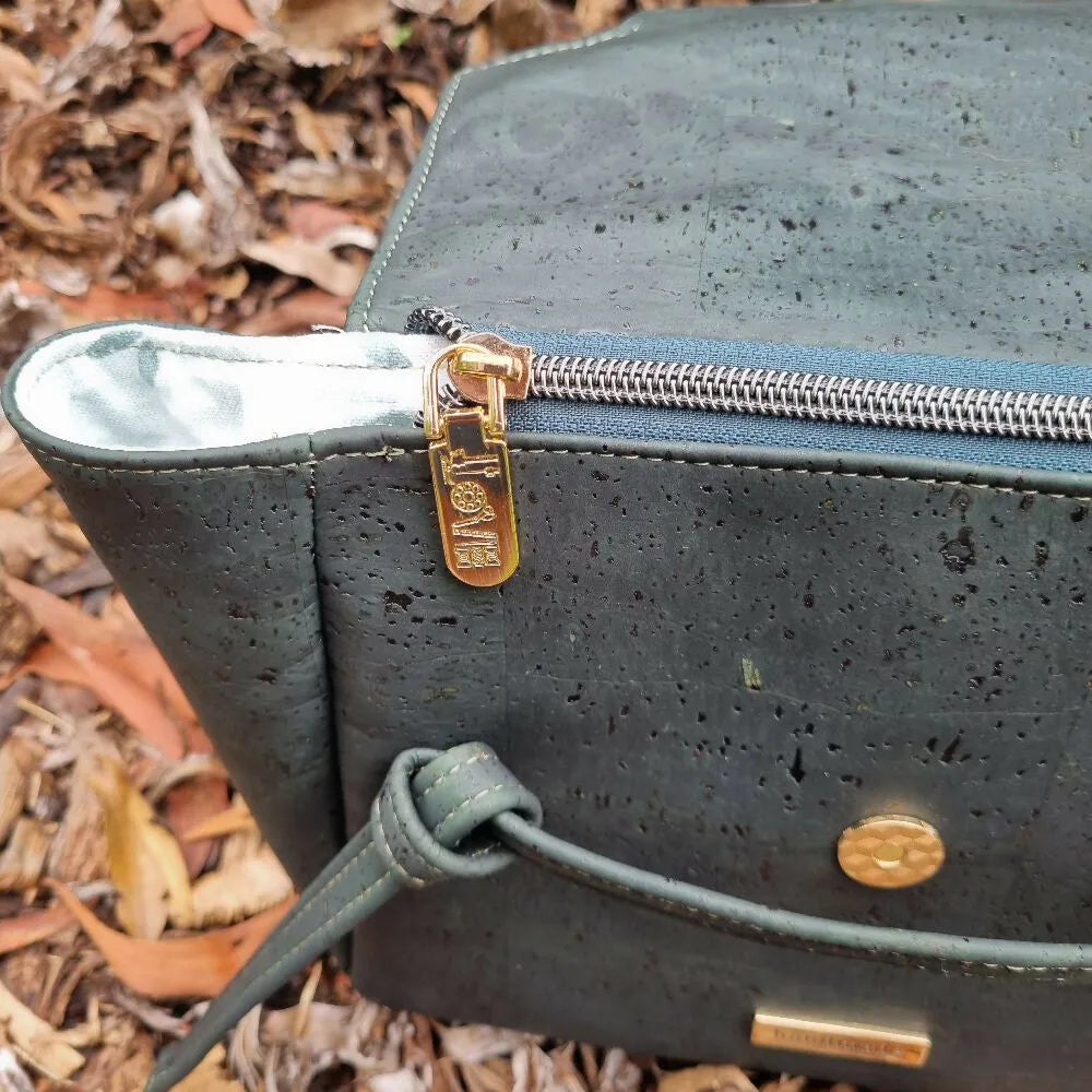 Handmade Cork Handbag with Knotted Detail | Dark Green