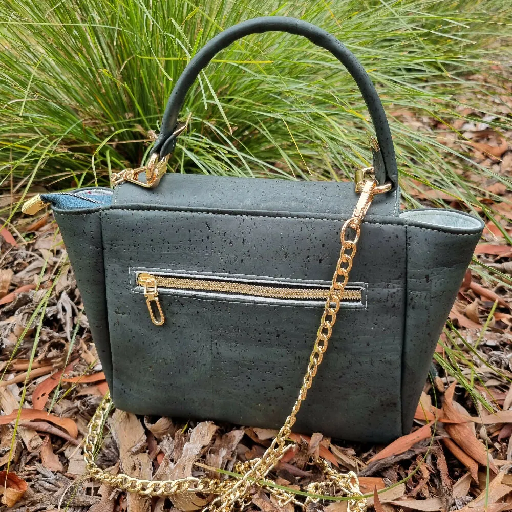 Handmade Cork Handbag with Knotted Detail | Dark Green