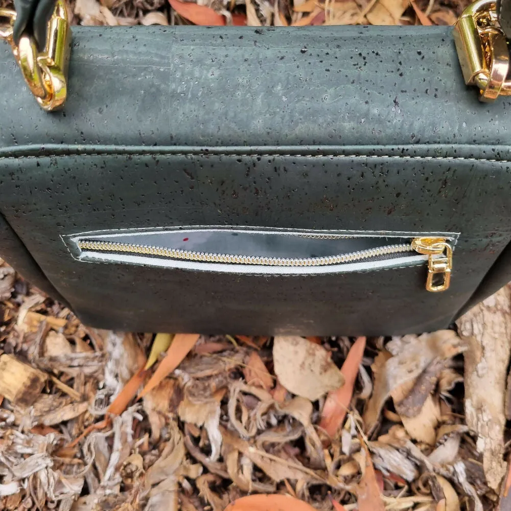 Handmade Cork Handbag with Knotted Detail | Dark Green