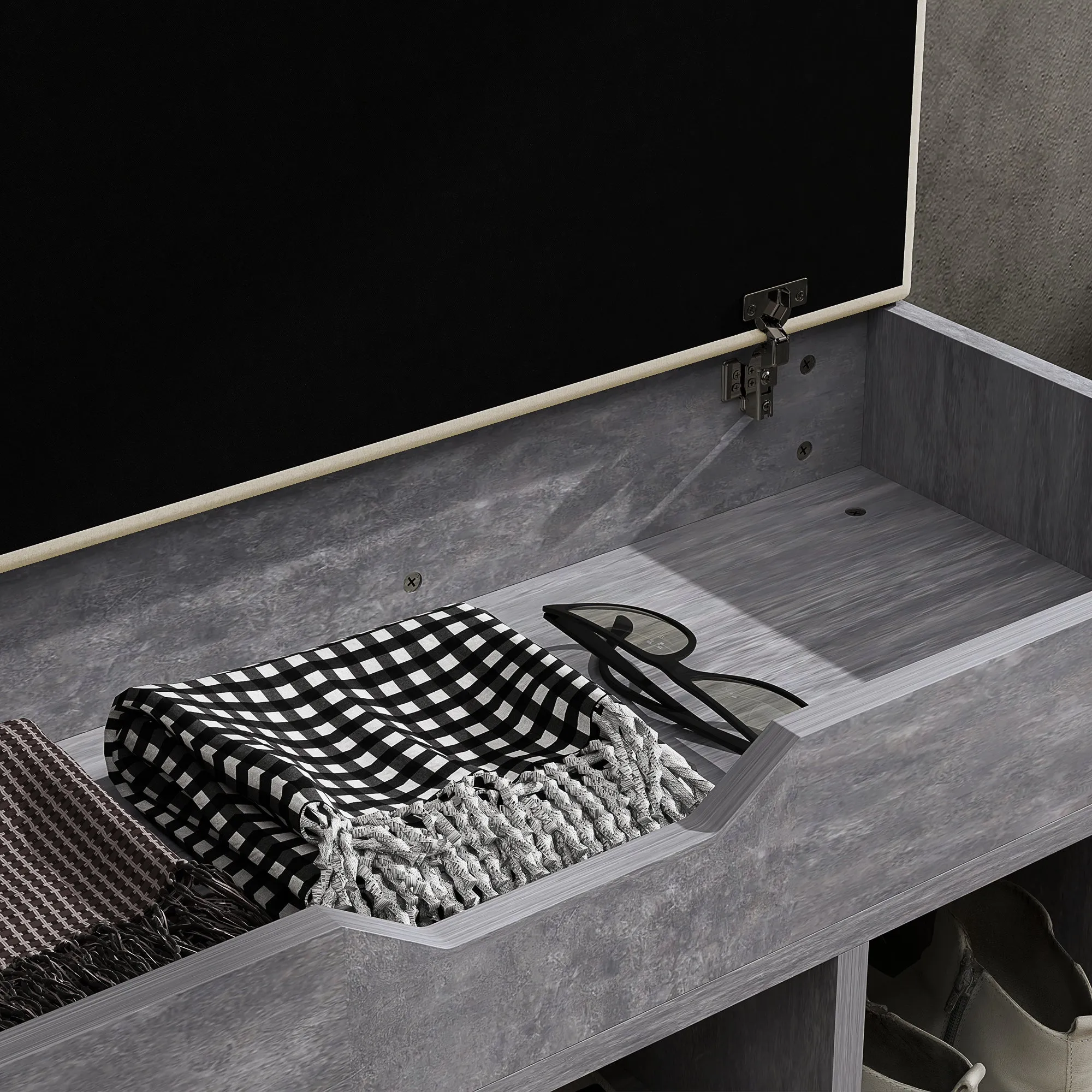 HOMCOM Shoes Cabinet Bench Hidden Storage Padded Seat Organiser Footwear Rack Hallway Grey Wood Grain