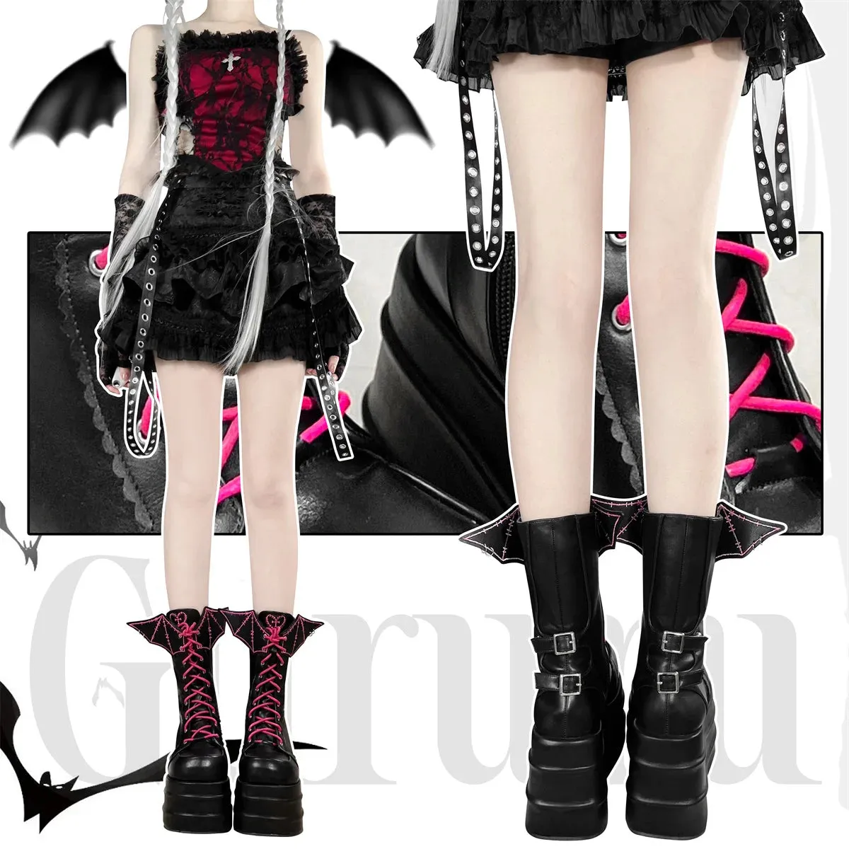 Lolita Boots With Wing Accents