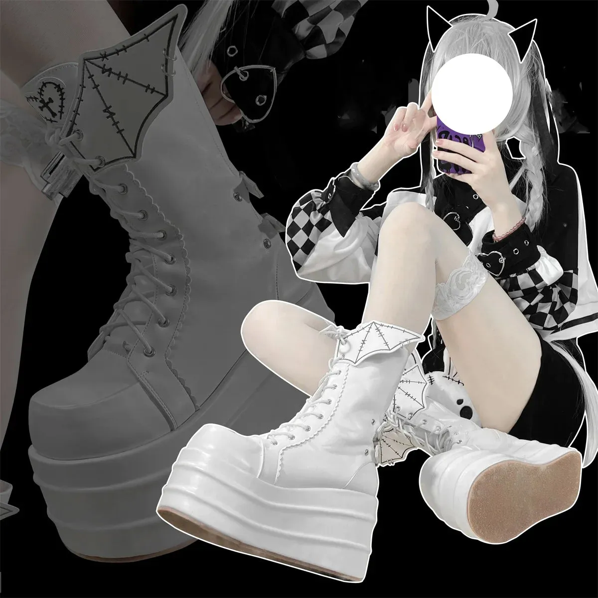 Lolita Boots With Wing Accents