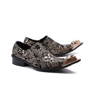 Men's casual leather shoes pointed toe personality fashion mirror barber leather shoes night club shiny gold thick bottom height increasing shoes
