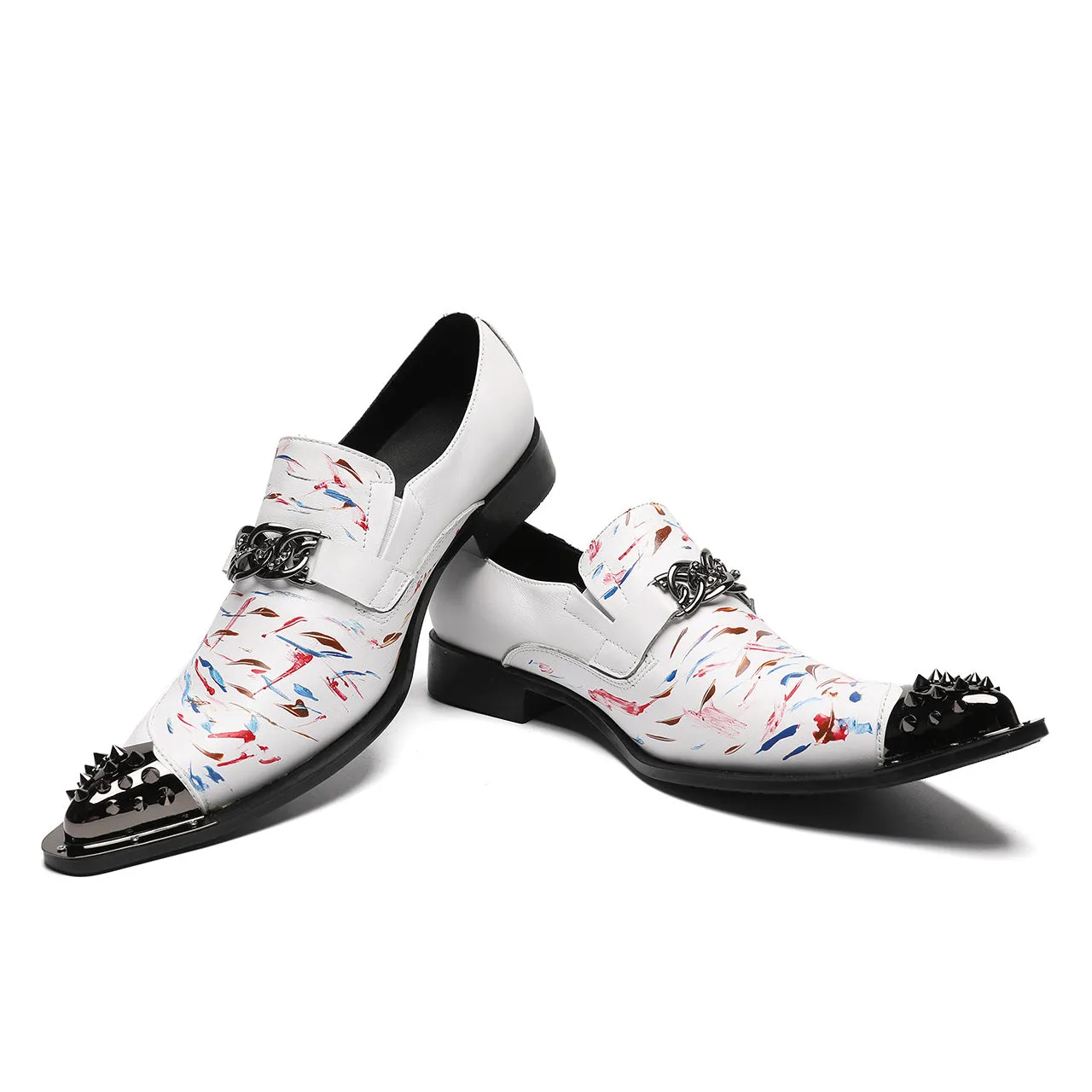 Men's personalized leather shoes, British pointed men's high heels, the Korean version has a height increase of 8cm, and summer hairstylist leather shoes are white.