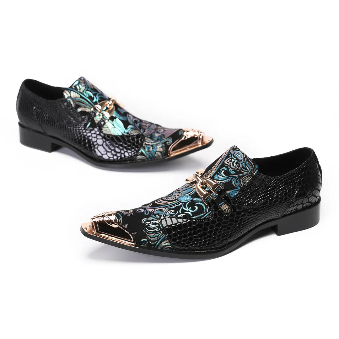 New business men's leather shoes European version of British cowhide square head handmade cowhide breathable wedding groom Oxford embroidery