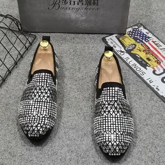 Pea shoes men's shoes spirit guy a pedal rhinestone shoes embroidery leisure loafers trend lazy shoes