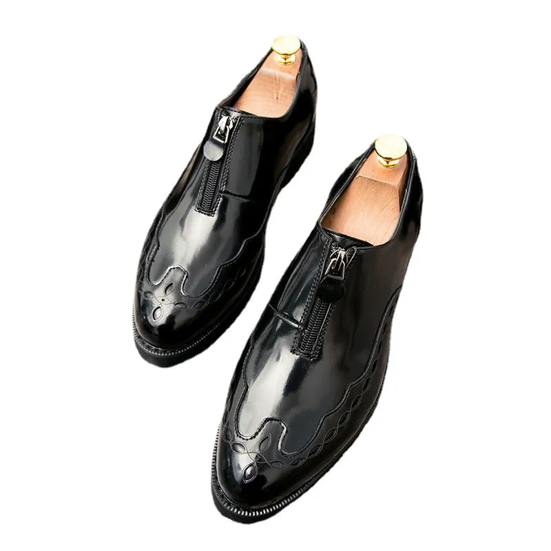 Personalized men's shoes zipper British leather shoes trend all night hairdresser shoes gold men's casual fashion shoes