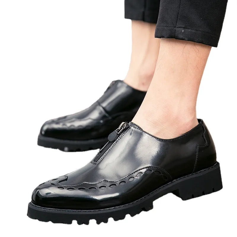 Personalized men's shoes zipper British leather shoes trend all night hairdresser shoes gold men's casual fashion shoes