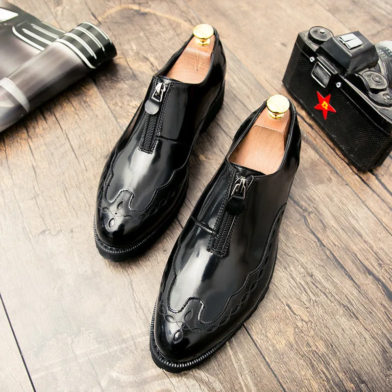 Personalized men's shoes zipper British leather shoes trend all night hairdresser shoes gold men's casual fashion shoes