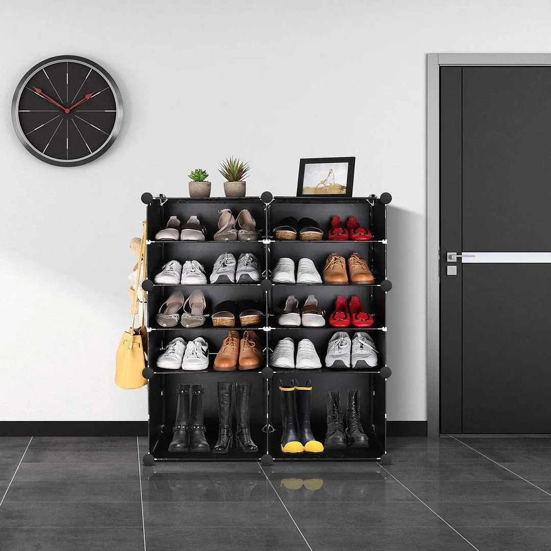 Plastic Shoe Rack with Doors for 24-Pair Shoes, 6-Tier, Black – Multi-Use Organizer