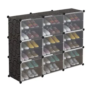 Plastic Shoe Rack with Doors for 24-Pair Shoes, 6-Tier, Black – Multi-Use Organizer
