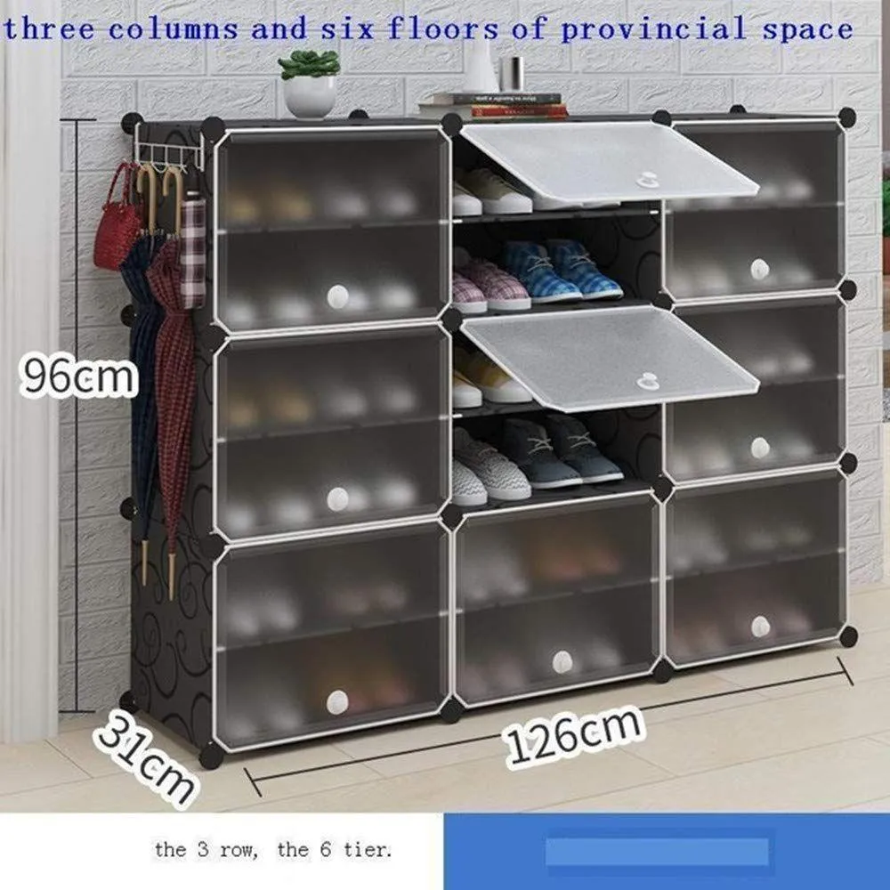 Plastic Shoe Rack with Doors for 24-Pair Shoes, 6-Tier, Black – Multi-Use Organizer