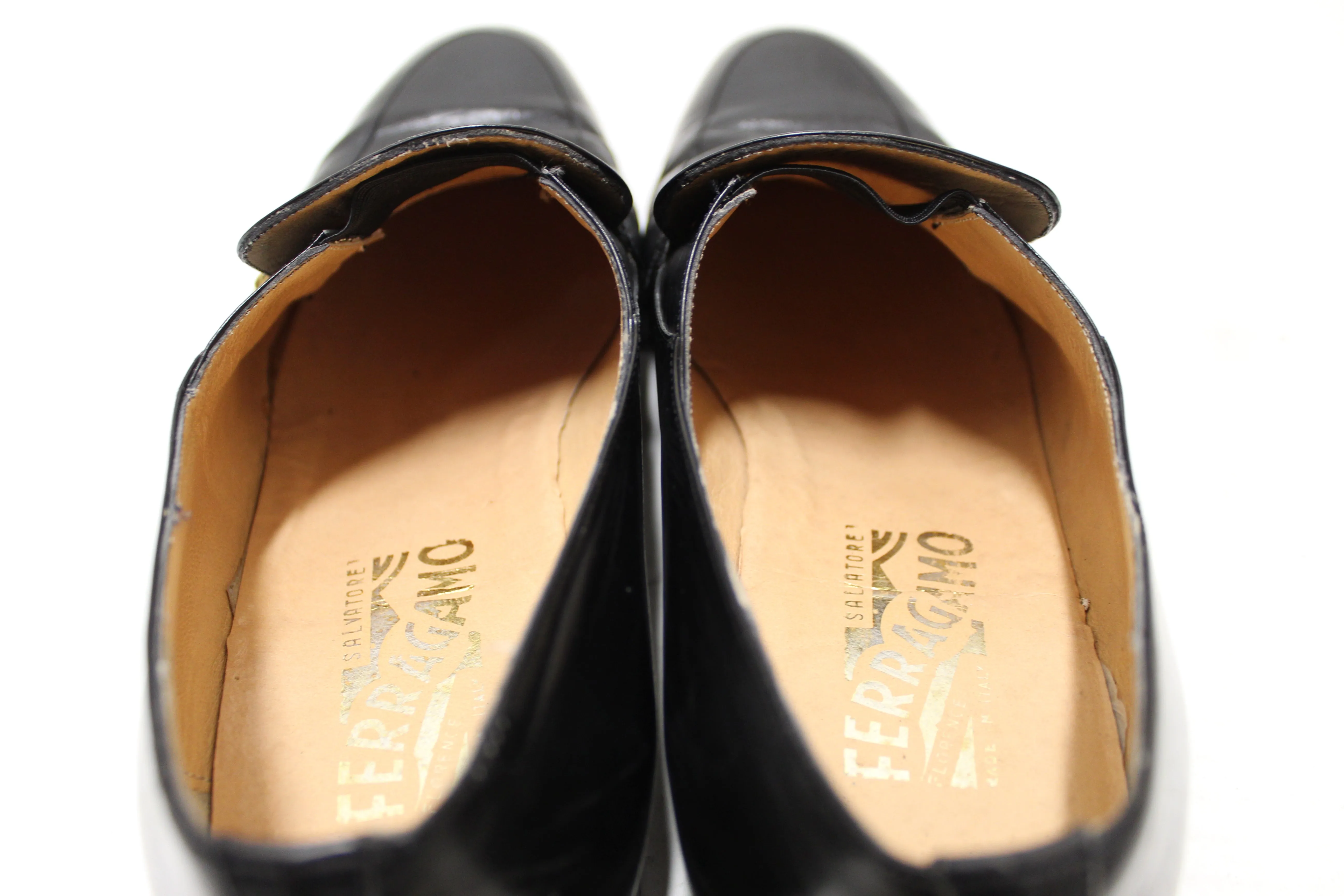 Salvatore Ferragamo Men's Black Calf Leather Loafer Dress Shoes size 7.5