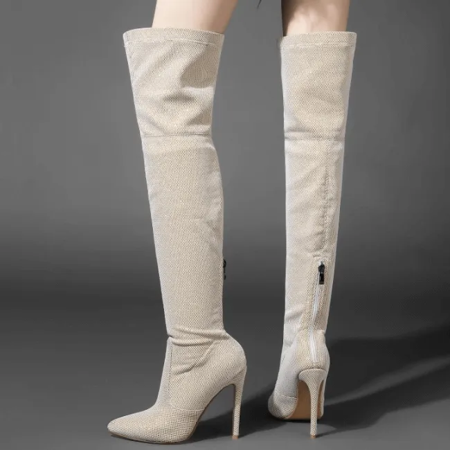 Sexy Fabric Point Toe Stretch Over Knee Boots