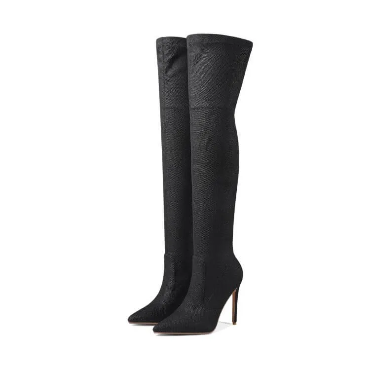 Sexy Fabric Point Toe Stretch Over Knee Boots