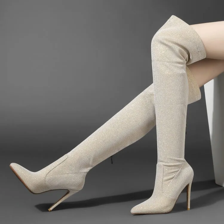 Sexy Fabric Point Toe Stretch Over Knee Boots