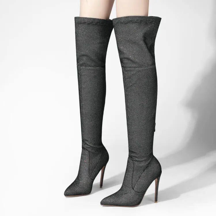 Sexy Fabric Point Toe Stretch Over Knee Boots