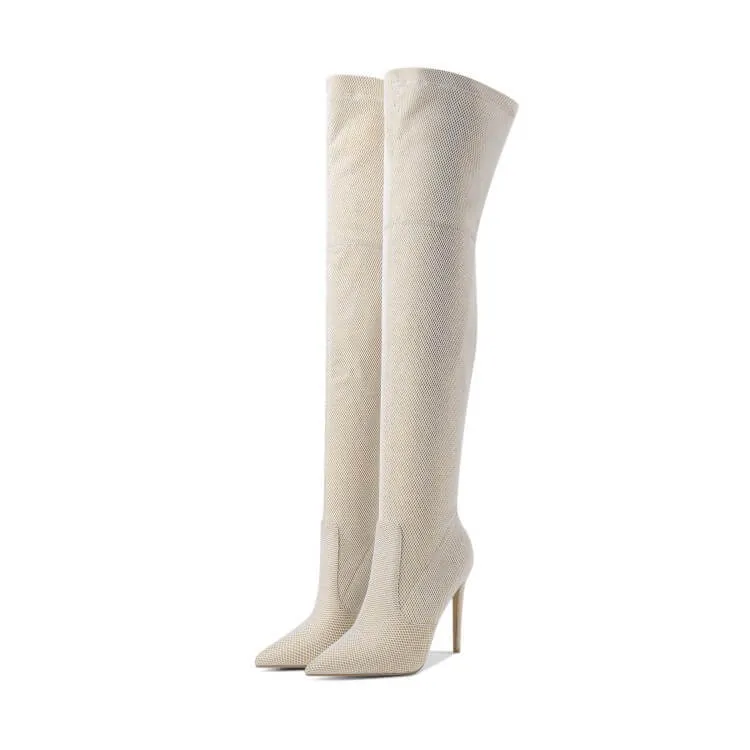 Sexy Fabric Point Toe Stretch Over Knee Boots