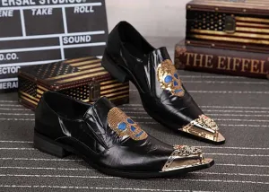 Shantou Metal Decoration Pure Black Belt With Personality Trend Business Casual Men'S Shoes Leather Red Fashion Hairdresser Shoe