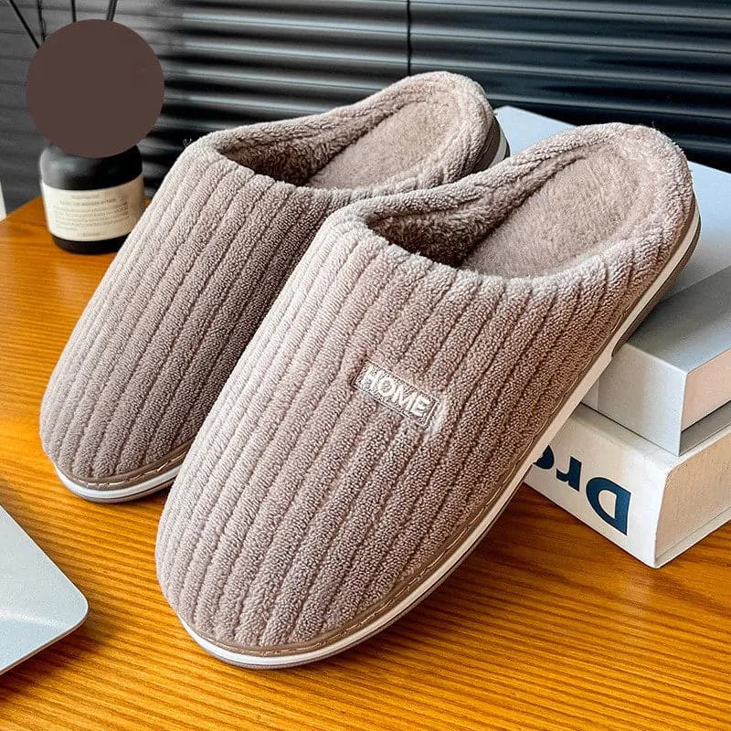 Simple Solid Color Cotton Slippers - Warm Plush Winter Non-Slip Indoor House Shoes for Couples and Women's Household Use