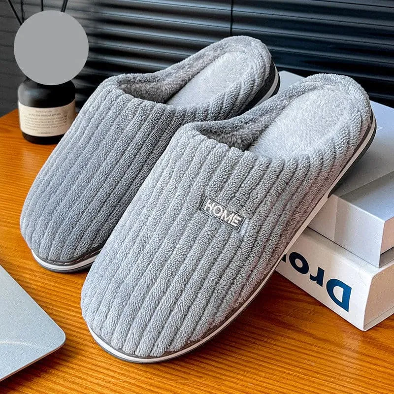 Simple Solid Color Cotton Slippers - Warm Plush Winter Non-Slip Indoor House Shoes for Couples and Women's Household Use