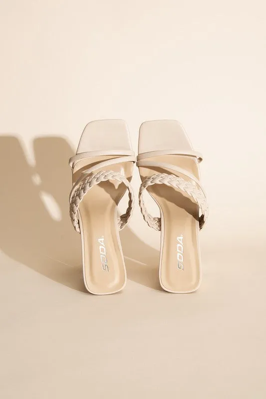 SODA CARMEN BRAIDED STRAP SANDAL HEELS