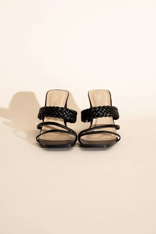 SODA CARMEN BRAIDED STRAP SANDAL HEELS