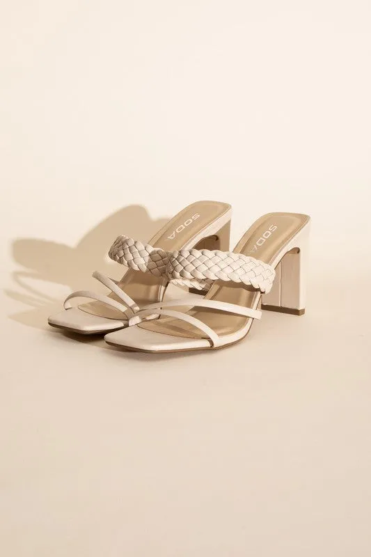 SODA CARMEN BRAIDED STRAP SANDAL HEELS