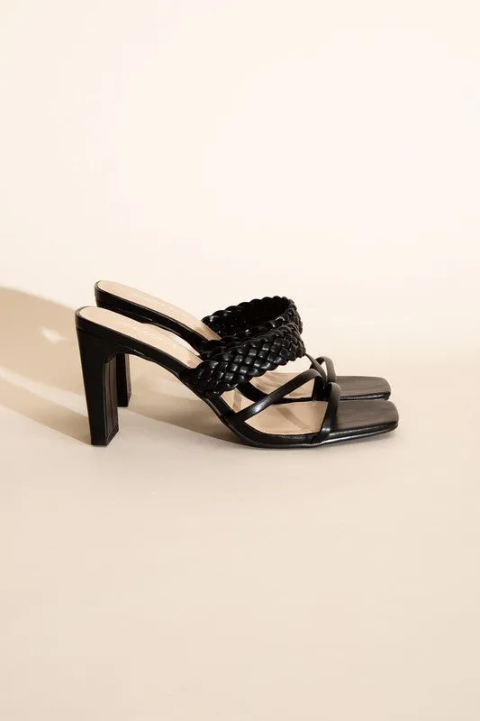 SODA CARMEN BRAIDED STRAP SANDAL HEELS
