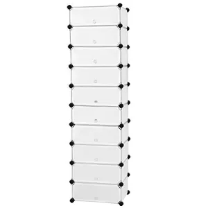 SONGMICS 10-Tier Shoe Rack,Plastic Cube Storage Organizer Units,DIY Modular Closet Cabinet with Doors, Includes Rubber Mallet and Anti-Tipping Device, White ULPC10W