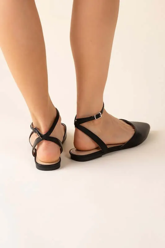 Step Up Your Style with Linden-S Ankle Strap Flats in Black & White