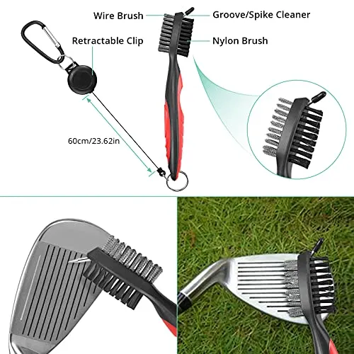 VINTEAM Golf Accessories Gift Set, Golf Towel, Golf Club Brush with Groove Cleaner, Foldable Divot Repair Tool with Ball Marker, Club Groove Cleaner Set and Golf Tee Holder - Golf Club Cleaning Kit