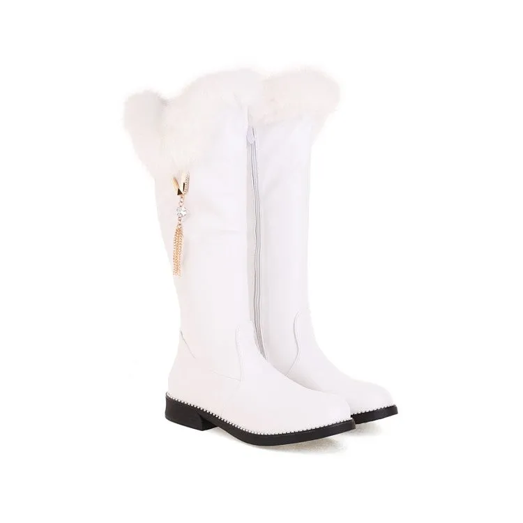 Women's  Zipper Fur Low Heel Mid Calf Boots