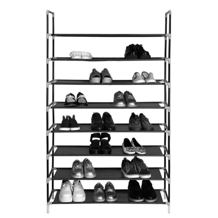 ZUN 100cm Ultra Large Capacity 8 Layers Non-woven Fabrics & Steel Shoe Rack Black 39572006