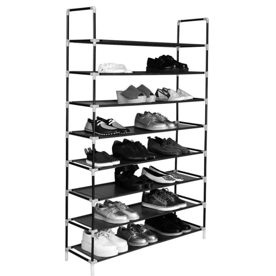 ZUN 100cm Ultra Large Capacity 8 Layers Non-woven Fabrics & Steel Shoe Rack Black 39572006